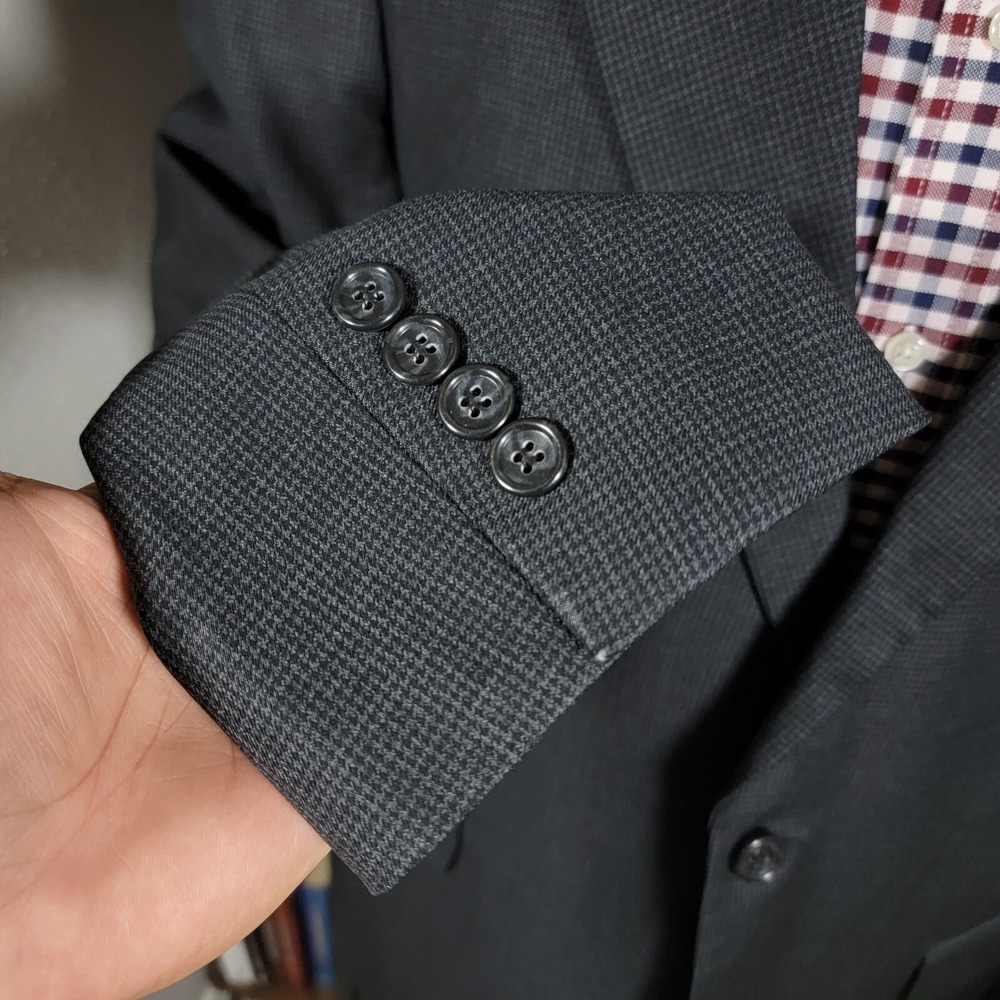 Jones New York Classic Mens Sport Houndstooth Charcoal Worsted Wool Cashmere 42R - Picture 9 of 16